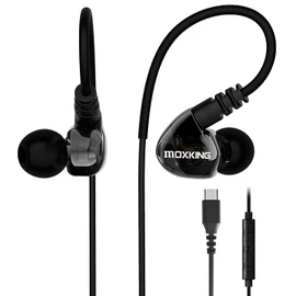 USB C Running Sports Earbud, Type C Headphones Wired Over Ear in Ear Headsets Enhanced Bass Stereo Earphones with Microphone and Remote for Running Jogging Gym (Black-TypeC)