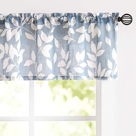Blue White Kitchen Valance Curtain Leaf Print Window Valance for Living Room 52" w x 15" l 1 Pack
