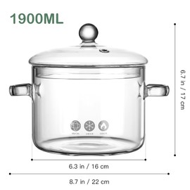 Glass Cooking Pot, 1.9L/50oz Simmer Pot Heat-Resistant Borosilicate Glass Cookware Set - Safe for Pasta Noodle, Soup, Milk, Tea, salad