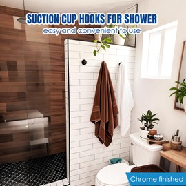 Poywaze Suction Hooks, Suction Cup Hooks No Drilling, Waterproof Hook for Bathroom, Strong Hook for Hanging Kitchen/Shower Accessories(4 Pack, Black)