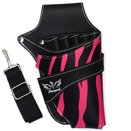 Hair Scissor Holster Pouch – Durable PU Leather with Detachable Belt, Pink & Black, for Salon & Home Use by sharpend