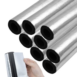 8PCS Pipe Insulation Foam Tube Self Adhesive Exterior Water Pipe Insulation Wrap Pipe Freeze Protection Aluminum Foil Pipe Cover for Outdoor Winter Irrigation Sprinkler Spigot Isolation 1.3Ft*0.6Inch
