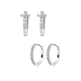 2 Pairs 14K Silver Earrings Ear Cuff Earrings Women Small Hoop Earrings Cross Earrings Jewelry For Girls (With Gift Box) (2 Pairs Small Hoop Earrings)