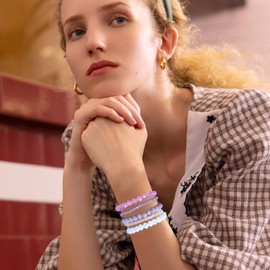 JENCVNL Multilayer Bead Bracelet Stretch Women's 5 Pieces Boho Bead Bracelet Set Crystal Stretch Women's Bracelet Women Bohemian Bracelet Stackable, 18 cm, Crystal and natural stone, No Gemstone