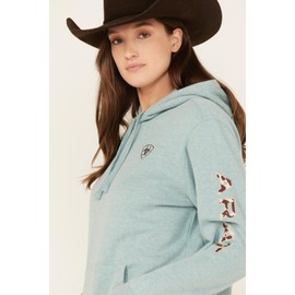 ARIAT Women's Cow Print Embroidered Logo Hoodie Blue