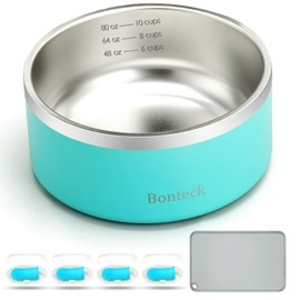 Bonteck Dog Bowl - Dog Water and Food Anti Rust & Non Slip Metal Bowls Large, Spill Proof Insulated Double Wall Pet Dish for Dogs, Cats & Pets, Stainless Steel, Dishwasher Safe (100 oz, Green)