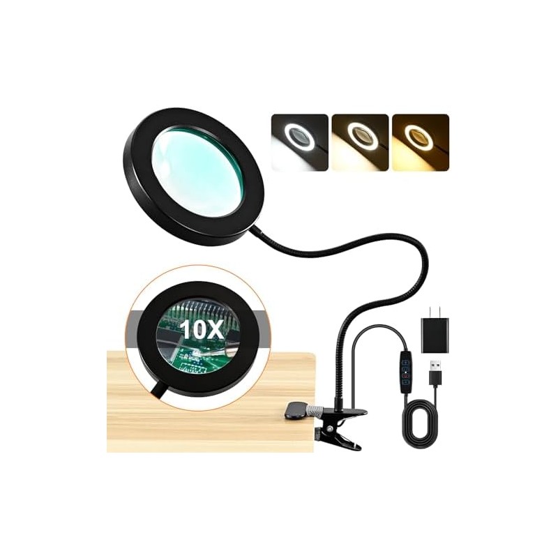 Lupa de Mesa con Luz LED 10X y Cuello de