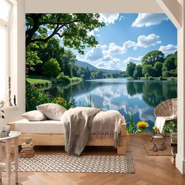 FENDROM Lake In Deep Forest Mountain Tapestry Wall Hanging for Bedroom Aesthetic, Nature Tree Landscape Wall Tapestries, Scenic River Backdrop Wall Mural Covering for Dorm Living Room Decor