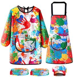 AEGTVA Delantal de Pintura para Niños - Set of 5 Impermeables Batas de Arte con Bolsillos y sombreros - para Pintar y cocinar