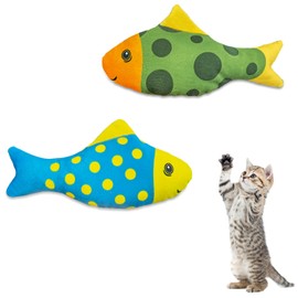 Andiker 2PCS Catnip Toys for Cats, Colorful Cat Fish Toys with Catnip Built-in Bells Soft Bite-Resistant Interactive Cat Toys for Indoor Cats Biting Chewing Reducing Boredom (Round)
