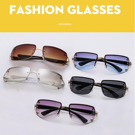 Pmnzdy Sunglasses Vintage Rimless Sunglasses Retro Rectangular Lenses Transparent Glasses with Rhinestones Fashion Glasses Colour Gradient Sunglasses for Women and Girls, black