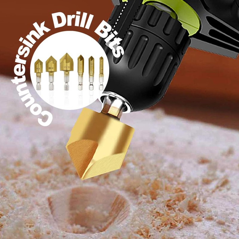Hocansen 6 Piece Hex Countersink Drill Bit Set 5 Flutes