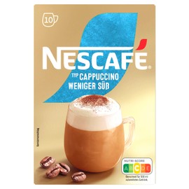 NESCAFÉ Gold Type Cappuccino Less Sweet, Drink Powder from Soluble Bean Coffee, Caffeinated, Pack of 1 (1 x 10 Sticks of 12.5 g)