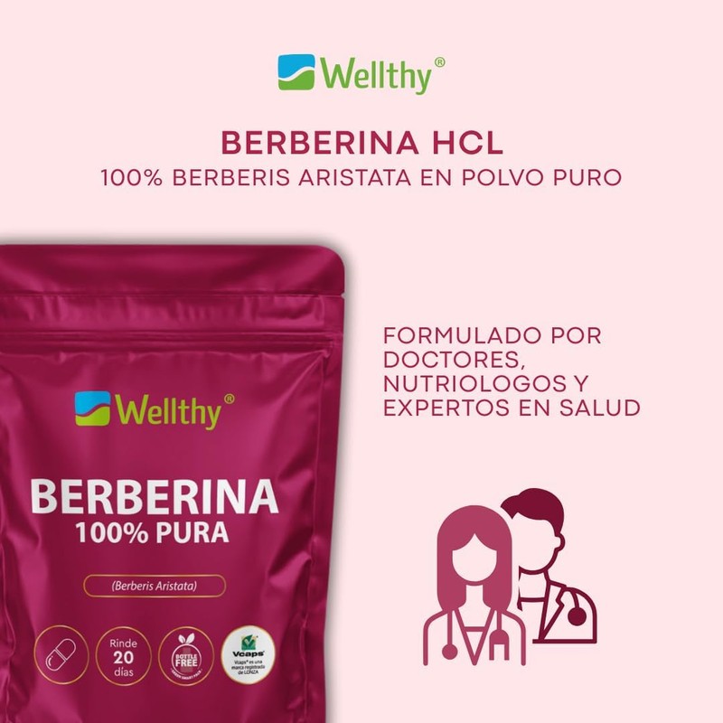 Wellthy Pure Berberine 500mg Supplement – 100% Berberis Aristata, 40