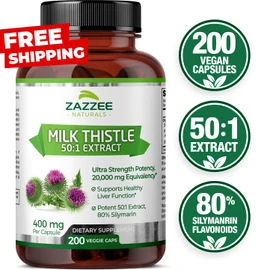 Zazzee Naturals Zazzee Organic Milk Thistle Extract 20,000 mg Strength, 200 Vegan Capsules