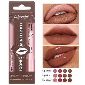 3 Pcs Matte Lipstick Lip Liner Stain Pencil Set with Long-Lasting Smudge-Proof and High Pigment for Women Lip Makeup (03 Berry)
