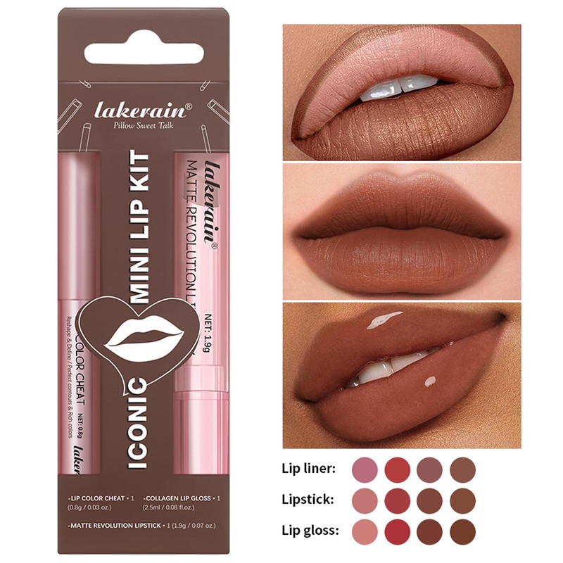 3 Pcs Matte Lipstick Lip Liner Stain Pencil Set with
