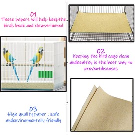 40PCS Gravel Liner Paper for Bird Cage,11x17 in Bird cage Liner Paper-Gravel Paper Special for Bird Cage in Sea Sand,Parrot Cage Sandpapers Cushion Pad Pet Bedding Accessories (40PCS 11 x 17 Inch)