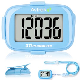AVTREK Step Counter with Clip and Lanyard, 3D Pedometer Step Counter With Time Display and LED Backlight, Simple Step Counter for Walking Running, Men Women Elder(Blue)