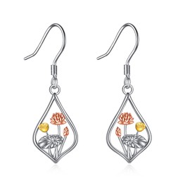 VONALA Lotus Flower Earrings 925 Sterling Silver Lotus Dangle Earrings Flower Drop Dangle Earrings Lotus Jewelry Gifts for Women Girls Teens