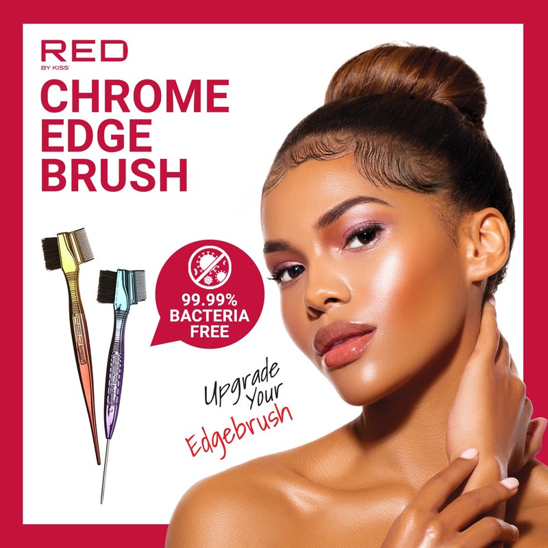 RED by Kiss Chrome Edge Brush Bacteria Free Sterilized Boar