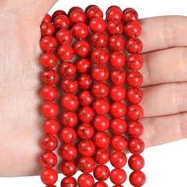 XIANNVXI Natural Stone Red Turquoise Beads for Threading with Hole Round Crystals Gemstones for Threading Beads for Bracelets Chains DIY Jewellery Crafts 8 mm (Approx. 47 Pieces
