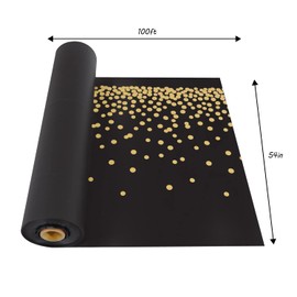 JHDZDHY 54 Inch X 100 Feet Plastic Table Cover Roll Disposable Tablecloth with Slide Cutter for All Type/Shape Tables | Picnic, Party, Banquet, Birthdays, Weddings (Black & Gold Dot)