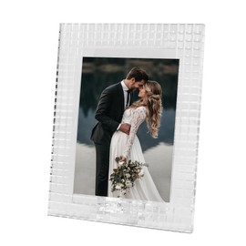 DONOUCLS Crystal Wedding Frame 5x7Inch of Keepsake Photo Frames, Crystal Picture Frames with Embossed Design, Tabletop Display Decor Frame(Fit 5x7 Max Photos), Comes with Gift Box