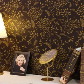 Fiula Gold Floral Vintage Wallpaper Peel and Stick Wallpaper 17.3”×197”Waterproof Vintage Wallpaper Contact Paper Removable Wall Paper Shelf Liner Decal Vinyl Roll