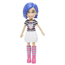 Muñeca coleccionable Polly Pocket ~ Bella Bigowski con cabello morado con camisa de rayas blancas y negras, falda blanca y botas de rayas rosadas ~ 3 1/2 pulgadas de alto ~ HDW48