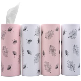 Car Tissue Holder with Facial Tissues - Cylinder Container Tissues Box for Car Cup Holder Office Essentials & Accessories Travel Tissue Tubes - Pack of 4 (White & Pink) (Large)