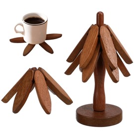 PartyKindom Wooden Trivets for Hot Dishes: Wooden Tree Coasters Walnut Tree Shape Trivet Set for Hot Pots and Pans Cup Coaster Pad - 3 Wooden Trivet + 1 Stand