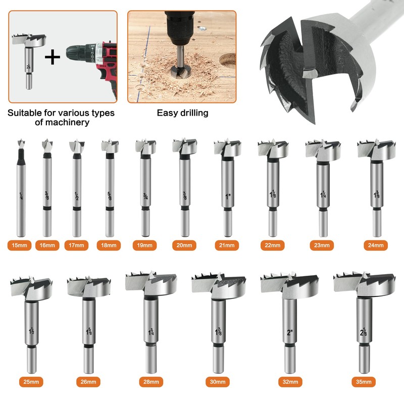 GMTOOLS Forstner Bit Set, 16PCS Forstner Drill Bits for Wood,