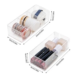 LUBOXIN Set of 2 Make Up Drawer Organiser, 3-Compartment & 1-Compartment Acrylic Makeup Organizer Stackable Makeup Storage Organizer Box Clear Cosmetic Storage for Eyeshadow, Cosmetic, Lipstick