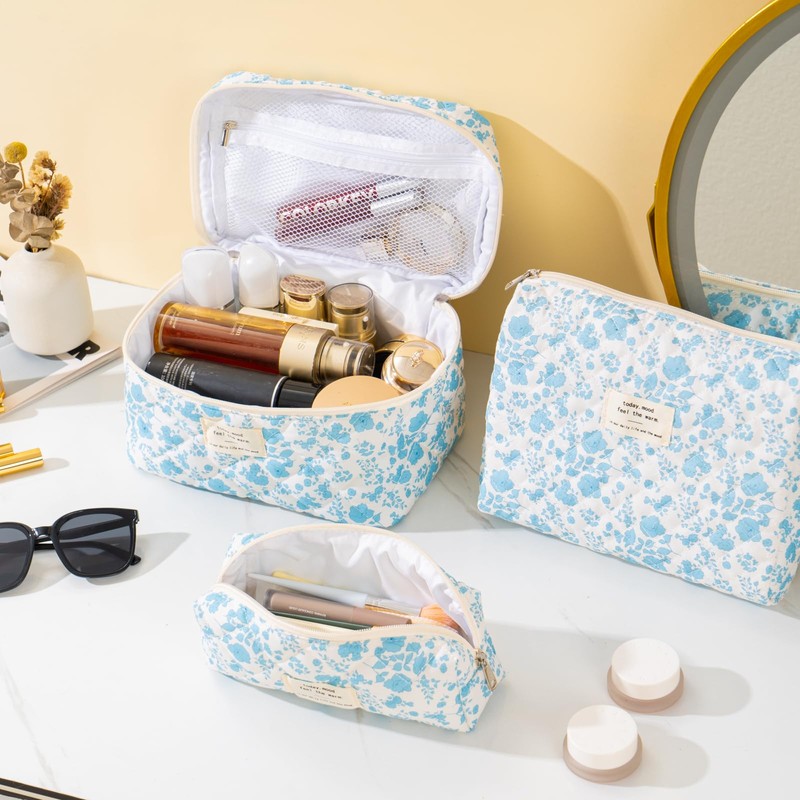 UUYUUY Quilted Cotton Makeup Bag, Azure Blue, Literature and Art