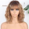 MISSQUEEN Short Blonde Wig with Bangs Synthetic Curly Wavy Ombre