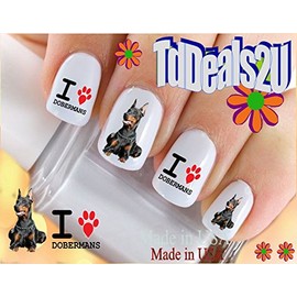 Nail Art Decals WaterSlide Nail Transfers Stickers Dog Breed - Doberman I Love my Doberman Nail Decals - Salon Quality! DIY Nail Accessories