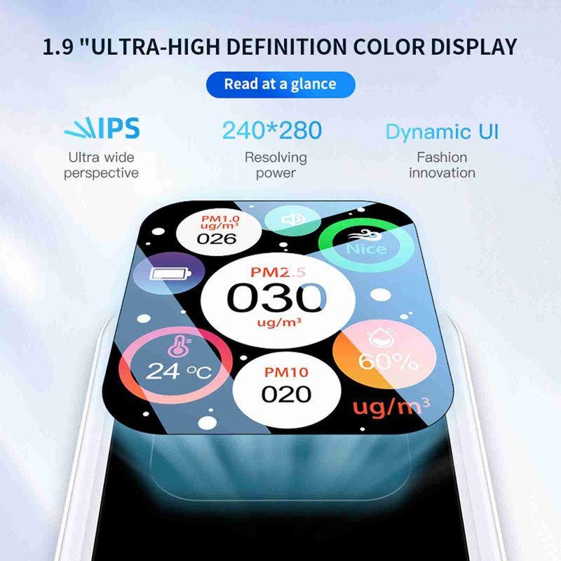 Air Quality Detector High Accuracy 1.9in Color Screen Portable Indoor