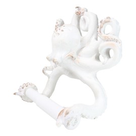 Ebros Gift Nautical Marine Deep Sea Ocean Octopus Cephalopod Tentacles in Distressed White Antique Finish Wall Toilet Paper Holder Bathroom Decoration Sculpture