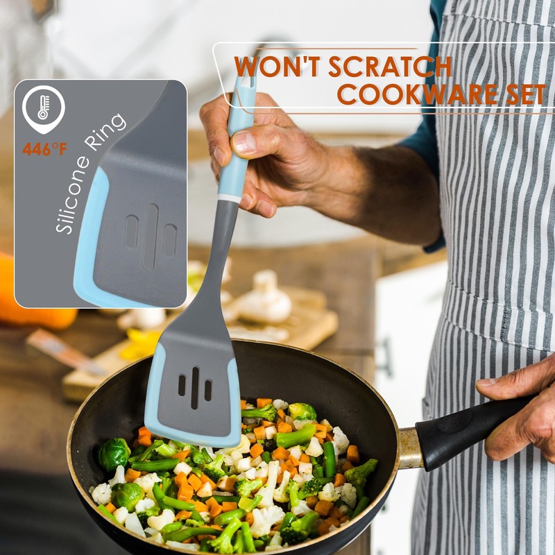Kitchen Cooking Utensils Set, Non-Stick Spatula Set with Rotating Stand,