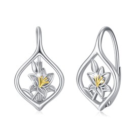 CRWENG Birth Flower Leverback Earrings Sterling Silver Flower Earrings for Women Poppy Lily Holly Dangle Drop Earrings for Women Jewelly Birthday Gifts, Sterling Silver, No Gemstone