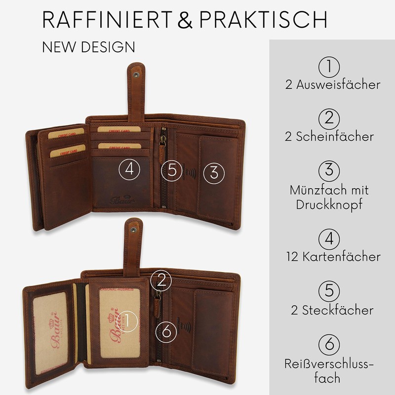 Baur Men's Genuine Leather Wallet with RFID Protection Large Wallet