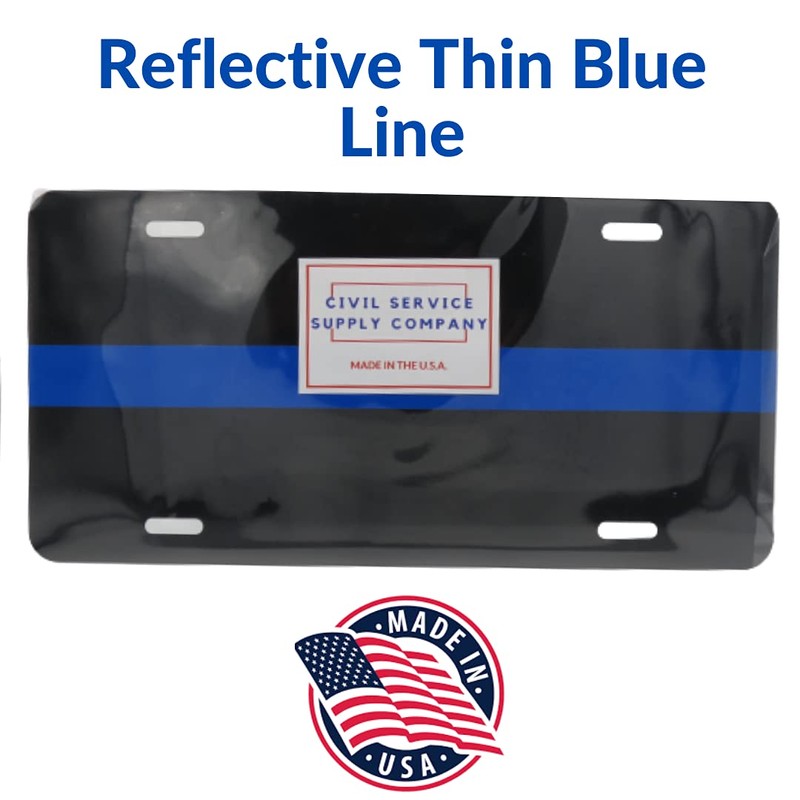 Thin Blue Line Reflective Metal License Plate
