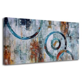 Arjun Abstract Wall Art Geometric Canvas Circle Painting Modern Grey Brown Picture, Large Size Simple Artwork Framed for Bedroom Living Room Bathroom Home Office Wall Décor, 48"x24" Original Design