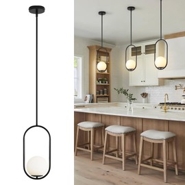 Yunnix Dining Room Light Fixture Pendant Lights Kitchen Island Chandeliers Globe Light Black Hanging Light for Bedroom Kitchen Living Room Black (Bulb Not Included)