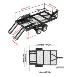 RC Trailer for Hauling Behind Car, Metal Flatbed Trailer with Trailer Hook Coupler, RC Dual Axle Flatbed Trailer Kit for 1/16 1/18 RC Crawler, Heavy Duty Metal Trailer