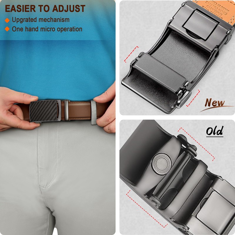 KEMISANT Belt Men, Leather Sliding Ratchet Belt For Mens Dress