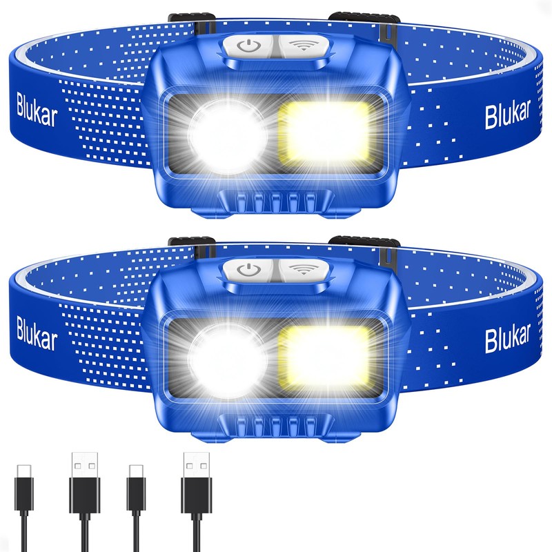 Blukar LED Headlamp,2000L Super Bright Rechargeable Headlight Flashlight with White&Red