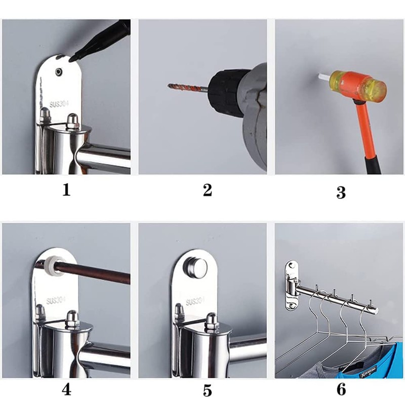 Hunphy Stainless Steel Wall Clothes Rack, Wall Hanger, Rack Wall