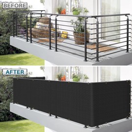 Coarbor 3'x78' Balcony Privacy Fence Screen Mesh Balcony Cover for Balcony Porch Verandah Deck Terrace Patio Backyard Railing 160GSM Up to 90% Blockage Black